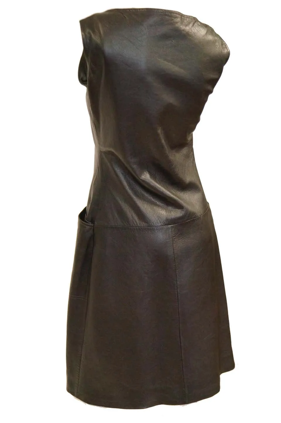 1960s Black Lambskin Leather Shift Dress