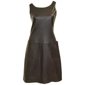 1960s Black Lambskin Leather Shift Dress