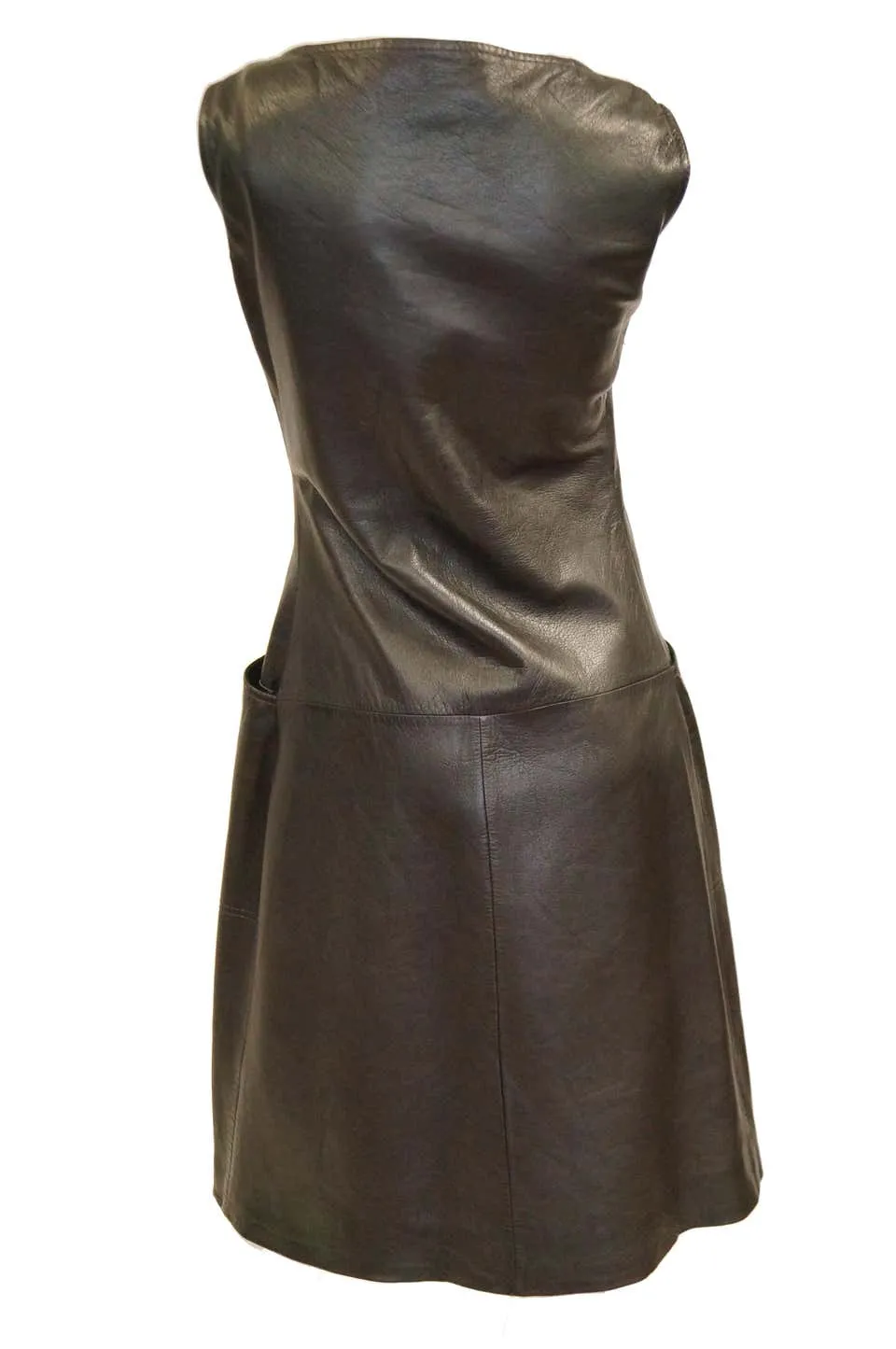 1960s Black Lambskin Leather Shift Dress