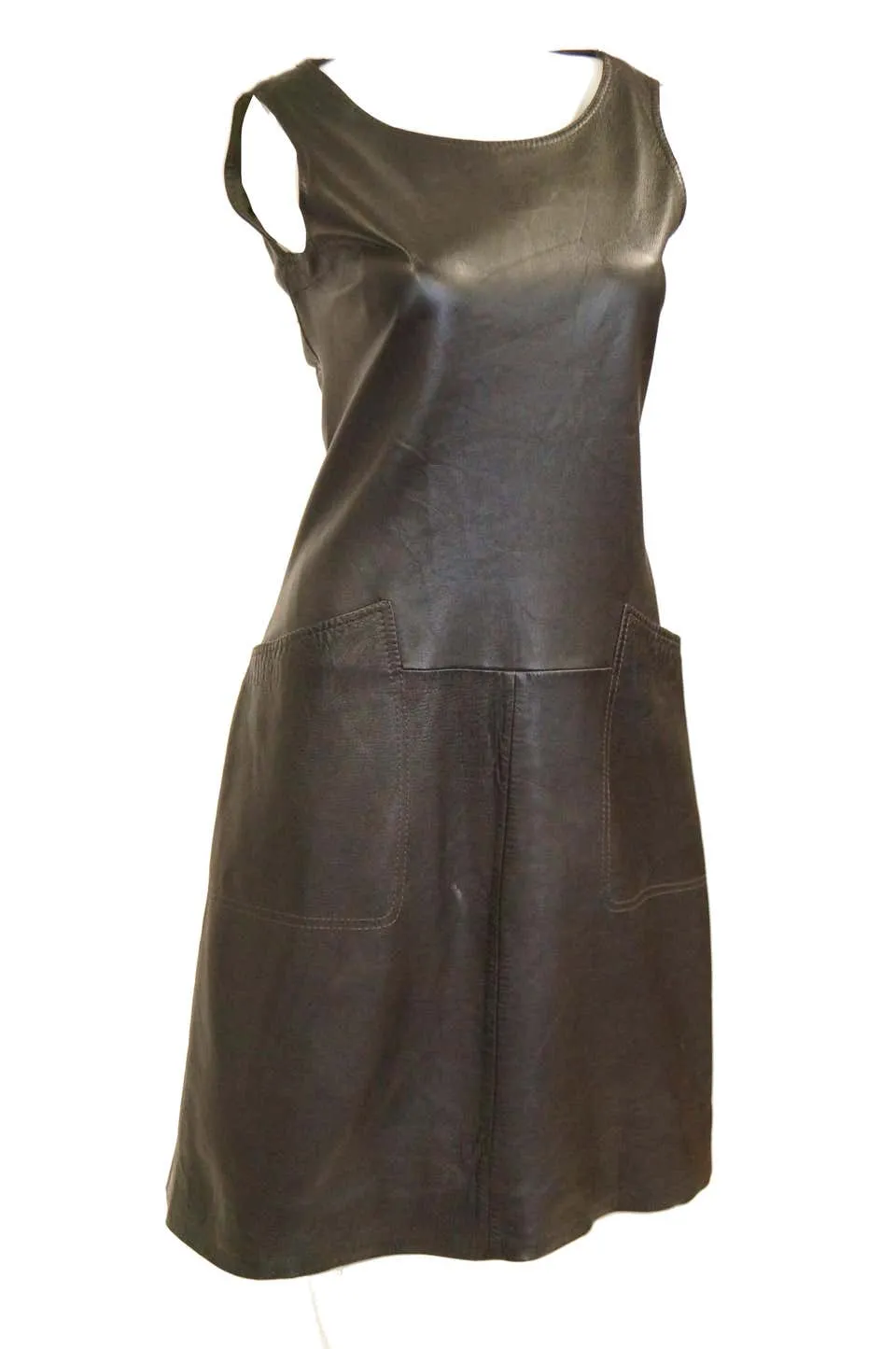 1960s Black Lambskin Leather Shift Dress