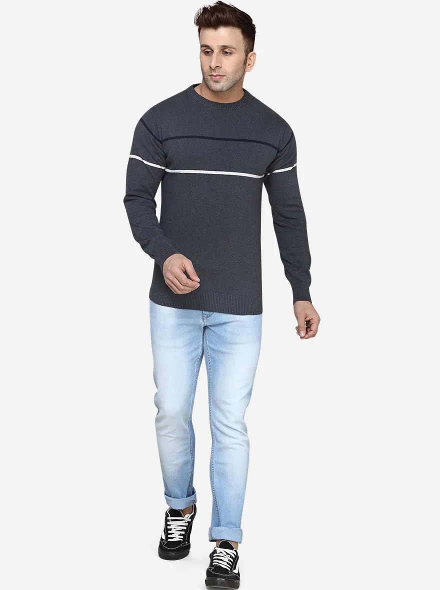 Anthra Melange Striped Slim Fit T-Shirt | JadeBlue