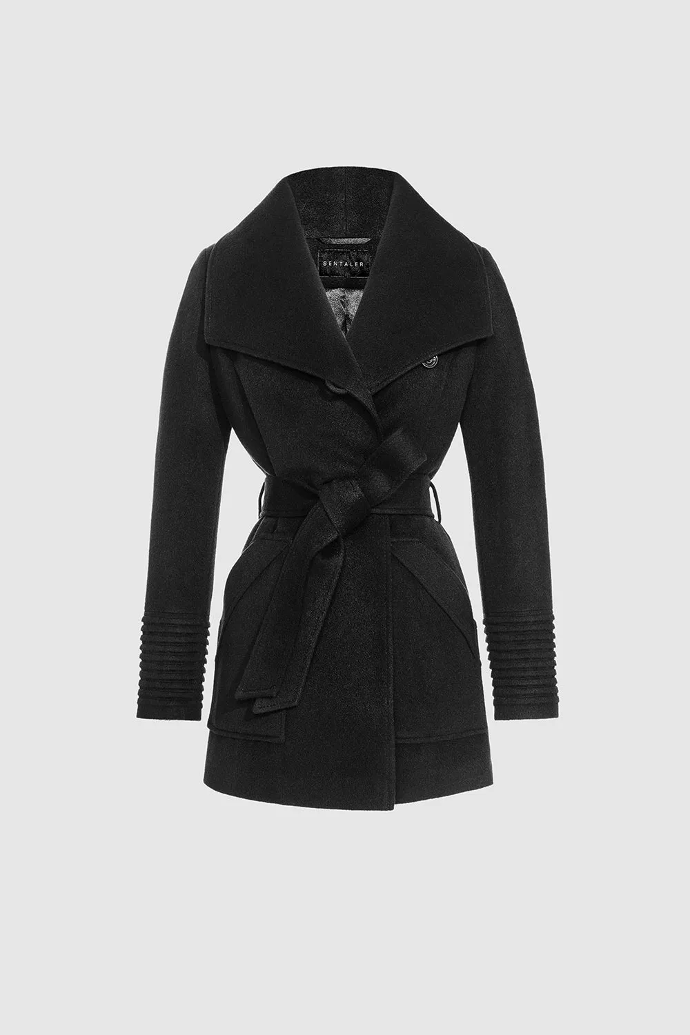 Baby Alpaca Cropped Wide Collar Wrap Coat