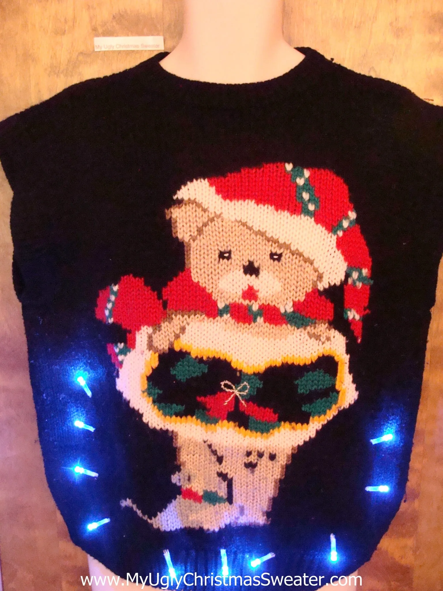 BEST Funny Bear 80s Cute Christmas Sweater Vest with Lights