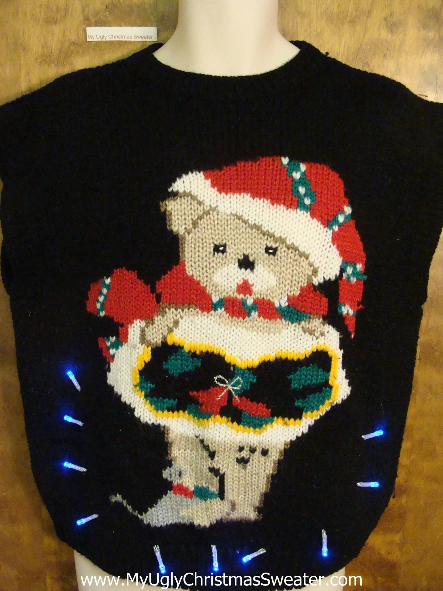 BEST Funny Bear 80s Cute Christmas Sweater Vest with Lights