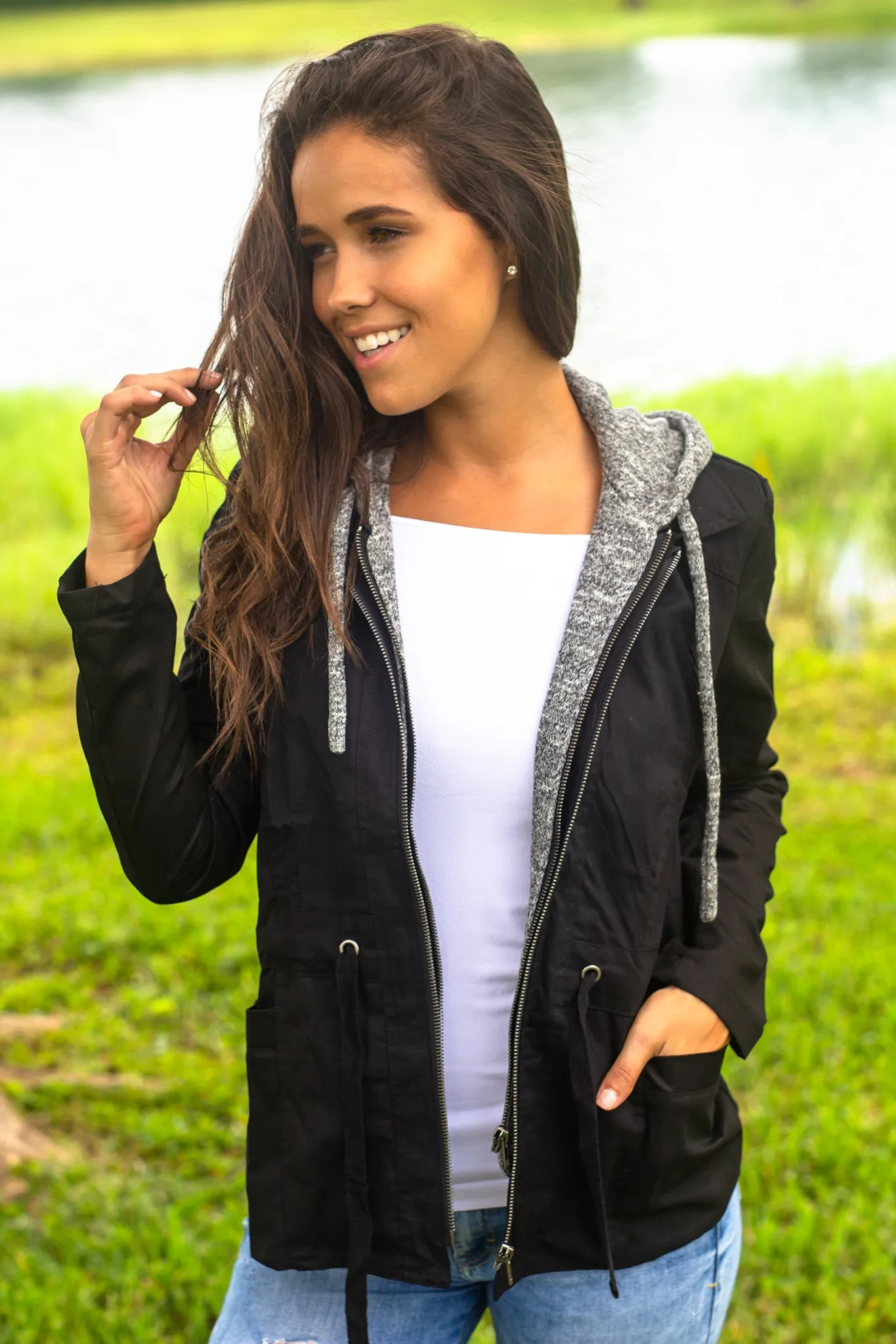 Black and Gray Hooded Jacket