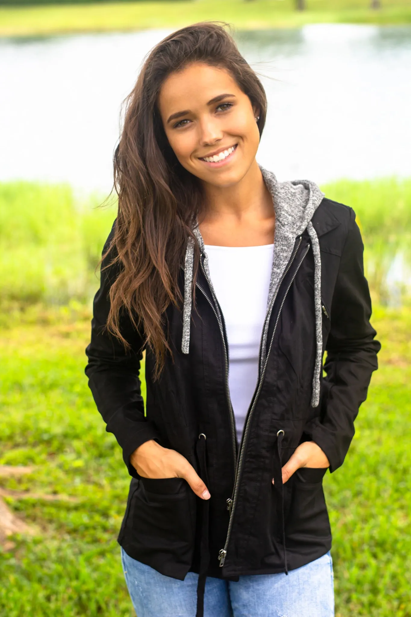 Black and Gray Hooded Jacket