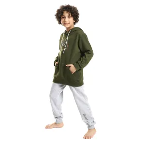 Boys' Dark Green Hoodie and Grey Pants Set - Cozy Winter Loungewear