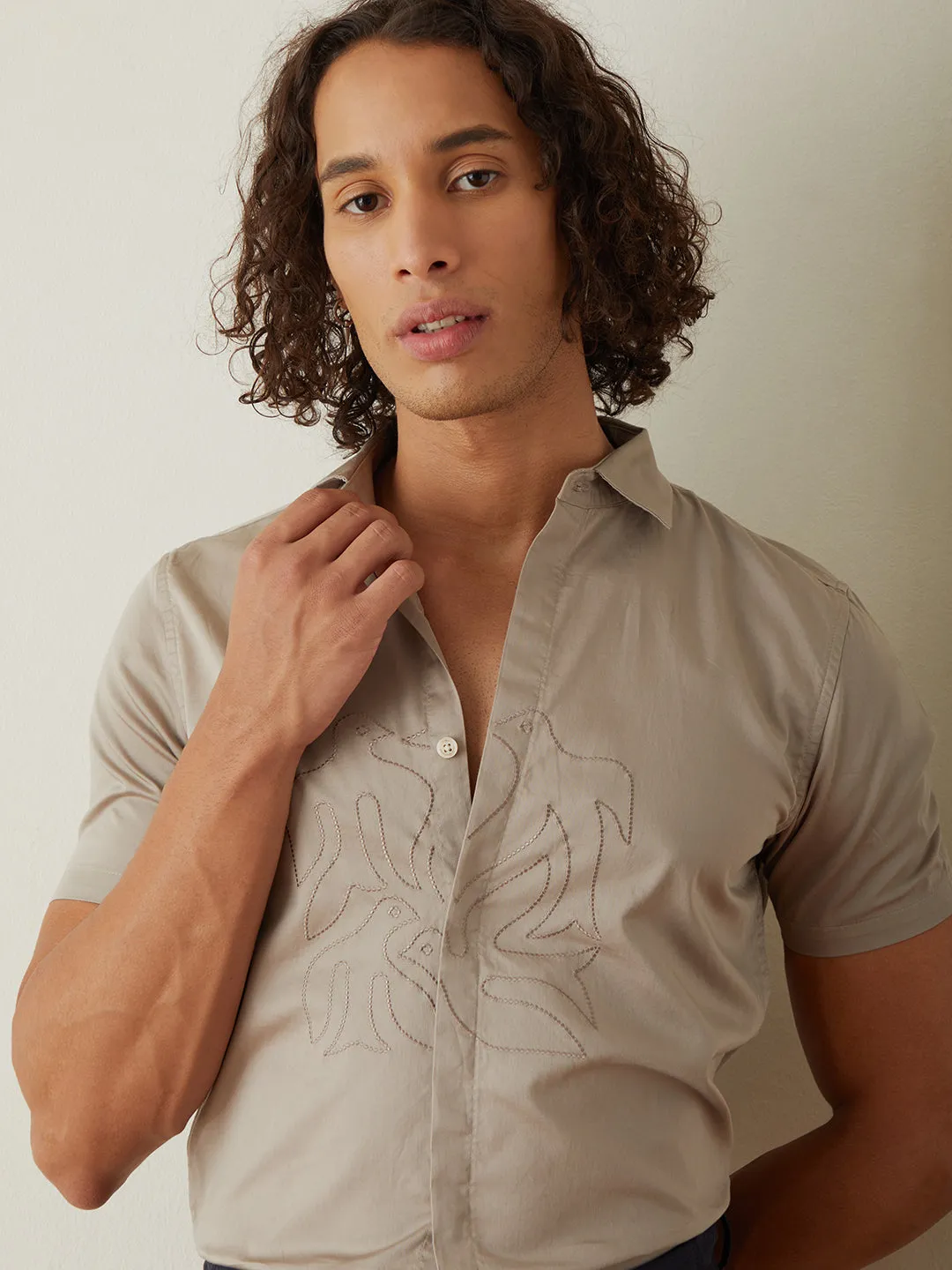 Brown Plain Half Sleeve Casual Shirt