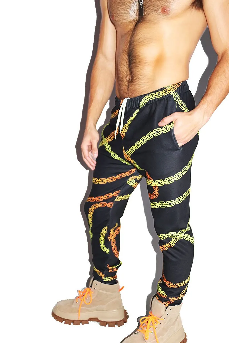 Chains All Over Print Sweatpants- Black