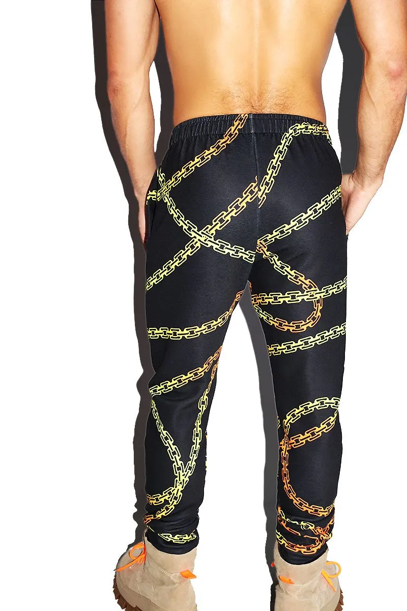 Chains All Over Print Sweatpants- Black