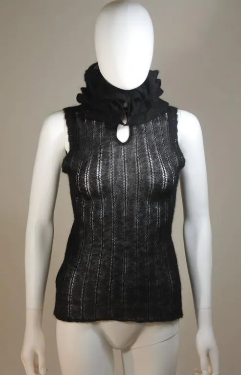 CHANEL Black Mohair Sleeveless Ruffled Turtleneck Size 42