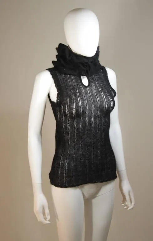 CHANEL Black Mohair Sleeveless Ruffled Turtleneck Size 42