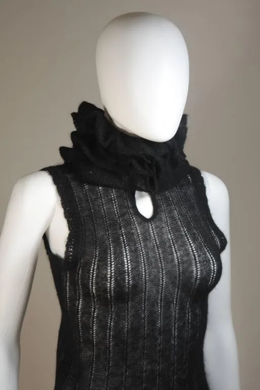 CHANEL Black Mohair Sleeveless Ruffled Turtleneck Size 42