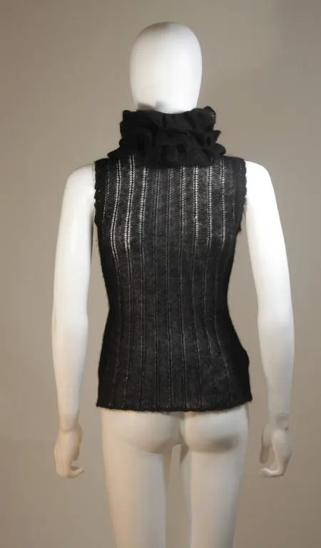 CHANEL Black Mohair Sleeveless Ruffled Turtleneck Size 42