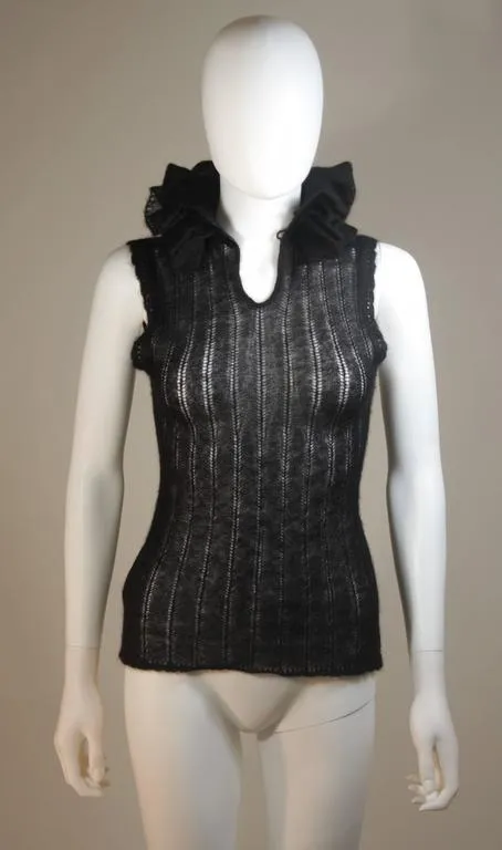 CHANEL Black Mohair Sleeveless Ruffled Turtleneck Size 42