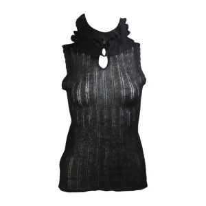 CHANEL Black Mohair Sleeveless Ruffled Turtleneck Size 42