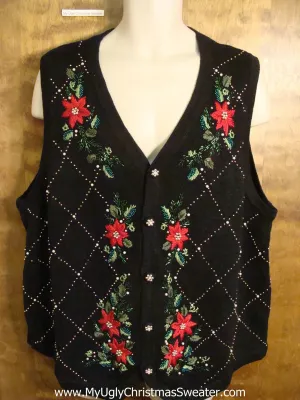 Cheap Big Size Poinsettia Ugly Christmas Sweater Vest