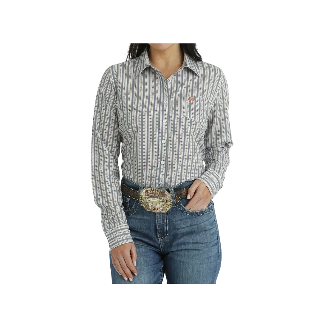 Cinch Women's Arenaflex Button Down Western White Light Blue Shirt