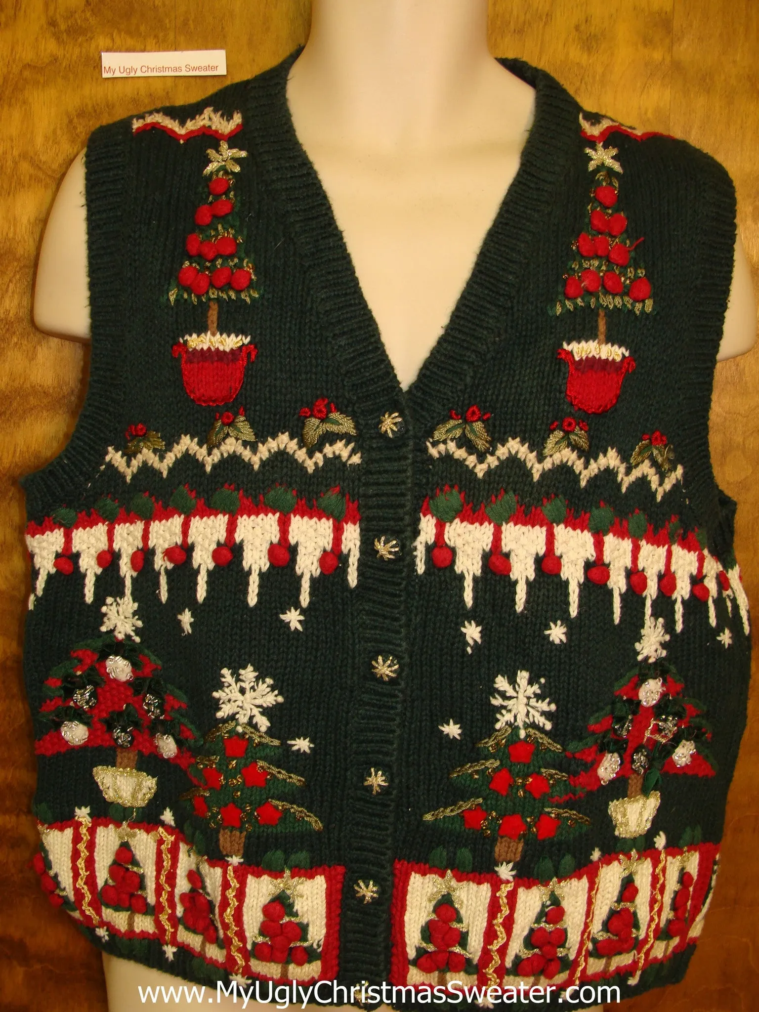 Corny Ornate Trees Christmas Sweater Vest