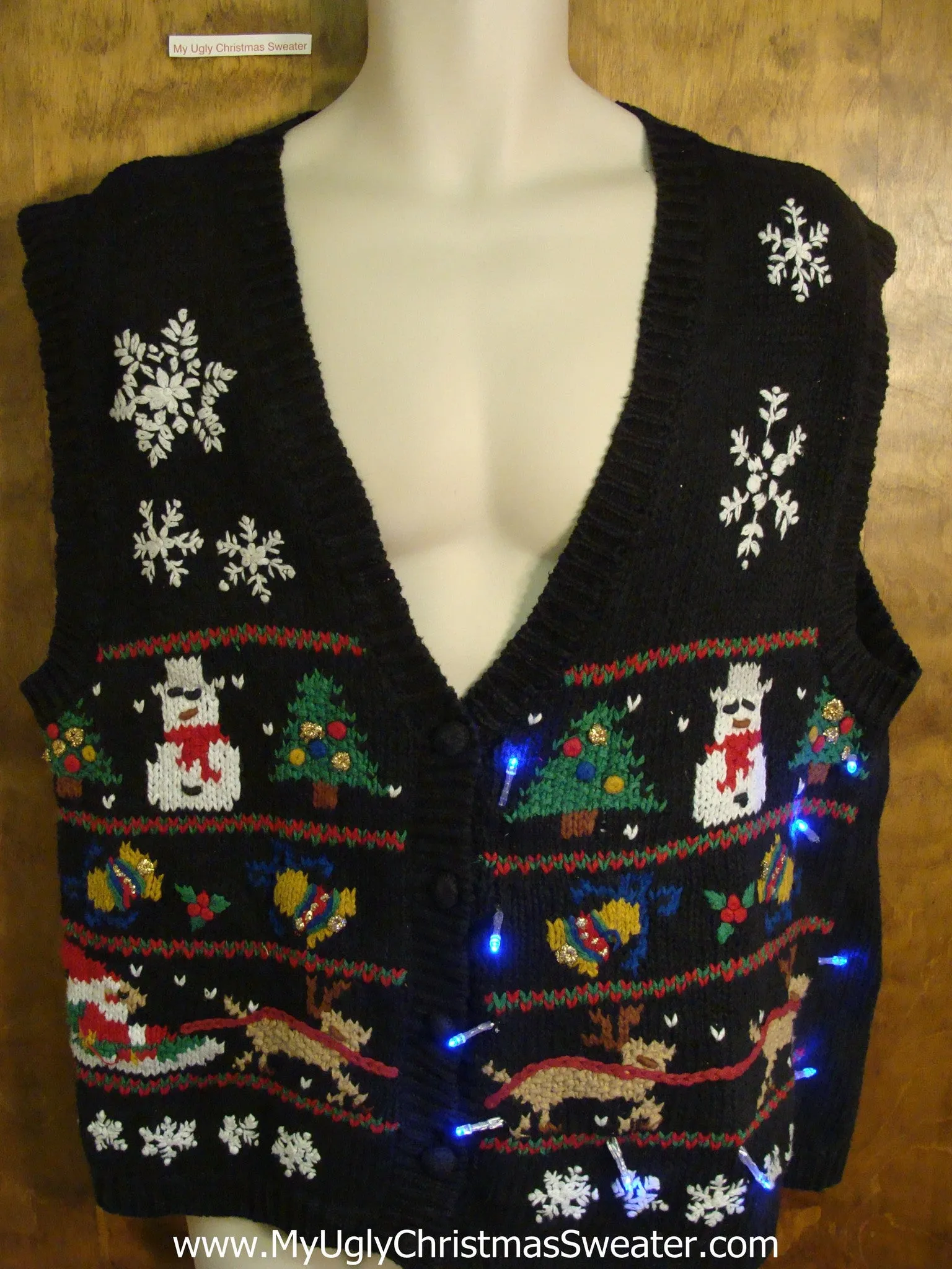 Crazy Black Christmas Sweater Vest with Lights