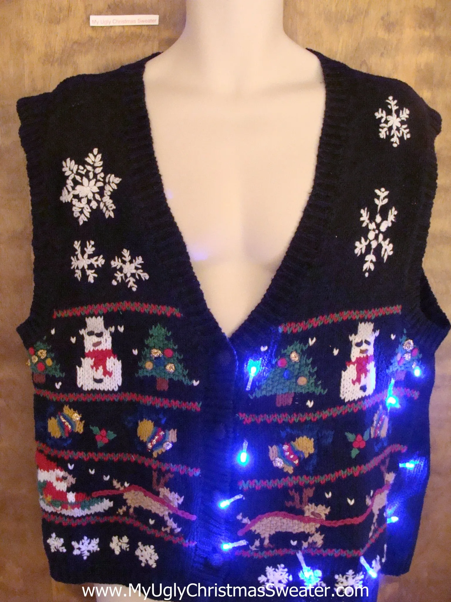 Crazy Black Christmas Sweater Vest with Lights