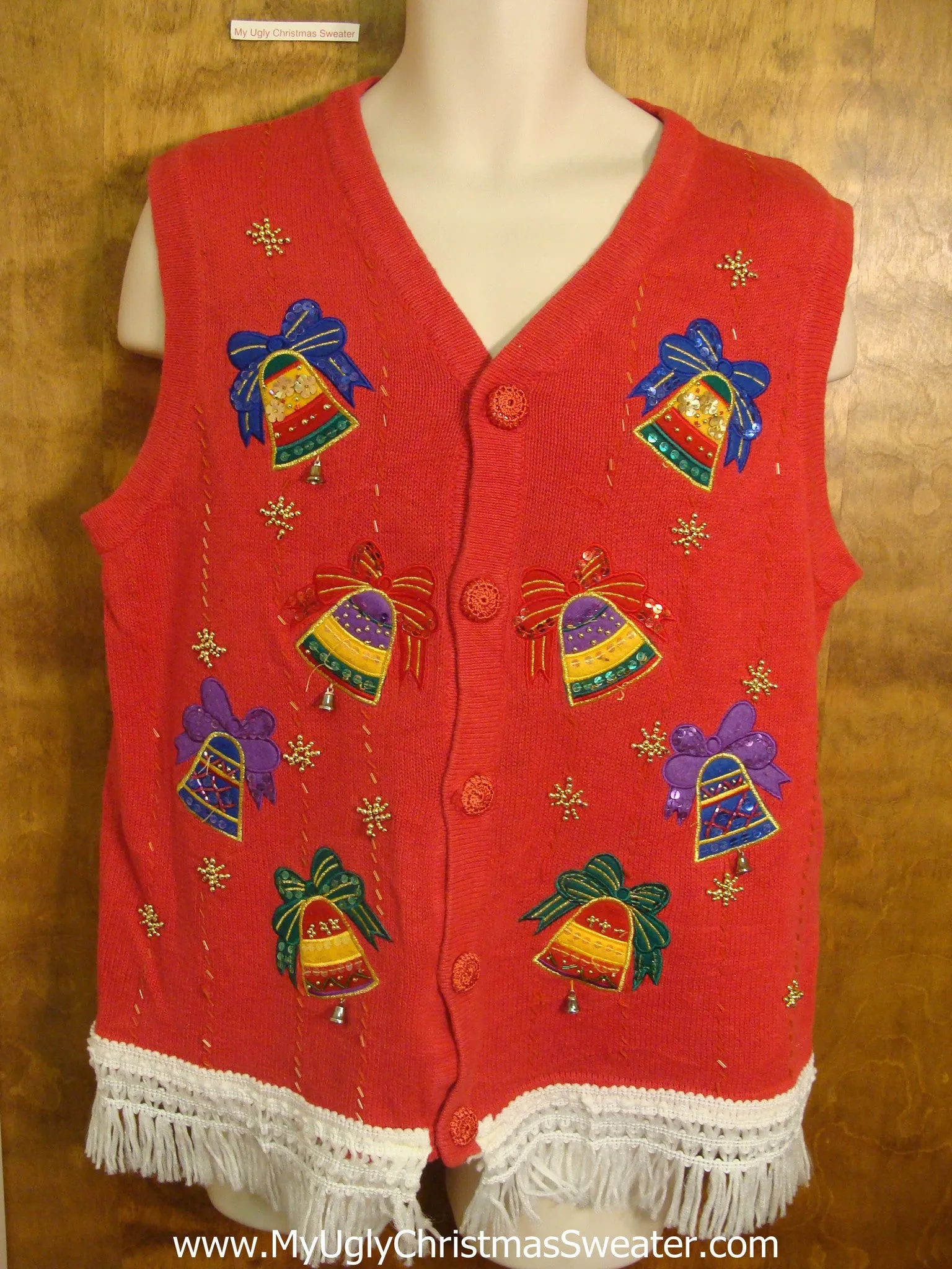 Cute Red Christmas Sweater Vest with Colorful Bells