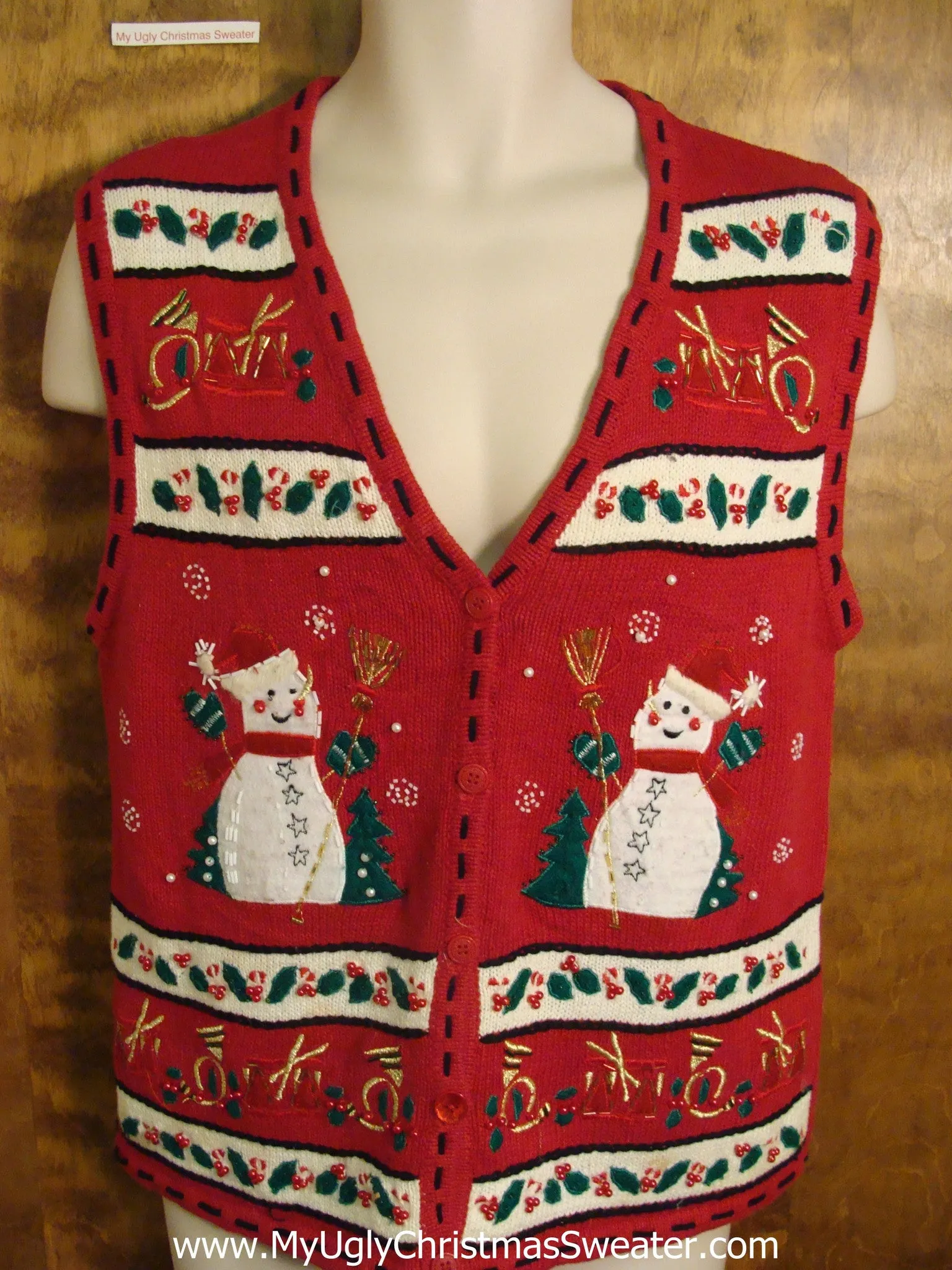 Cute Twin Snowmen Red Ugly Christmas Sweater Vest