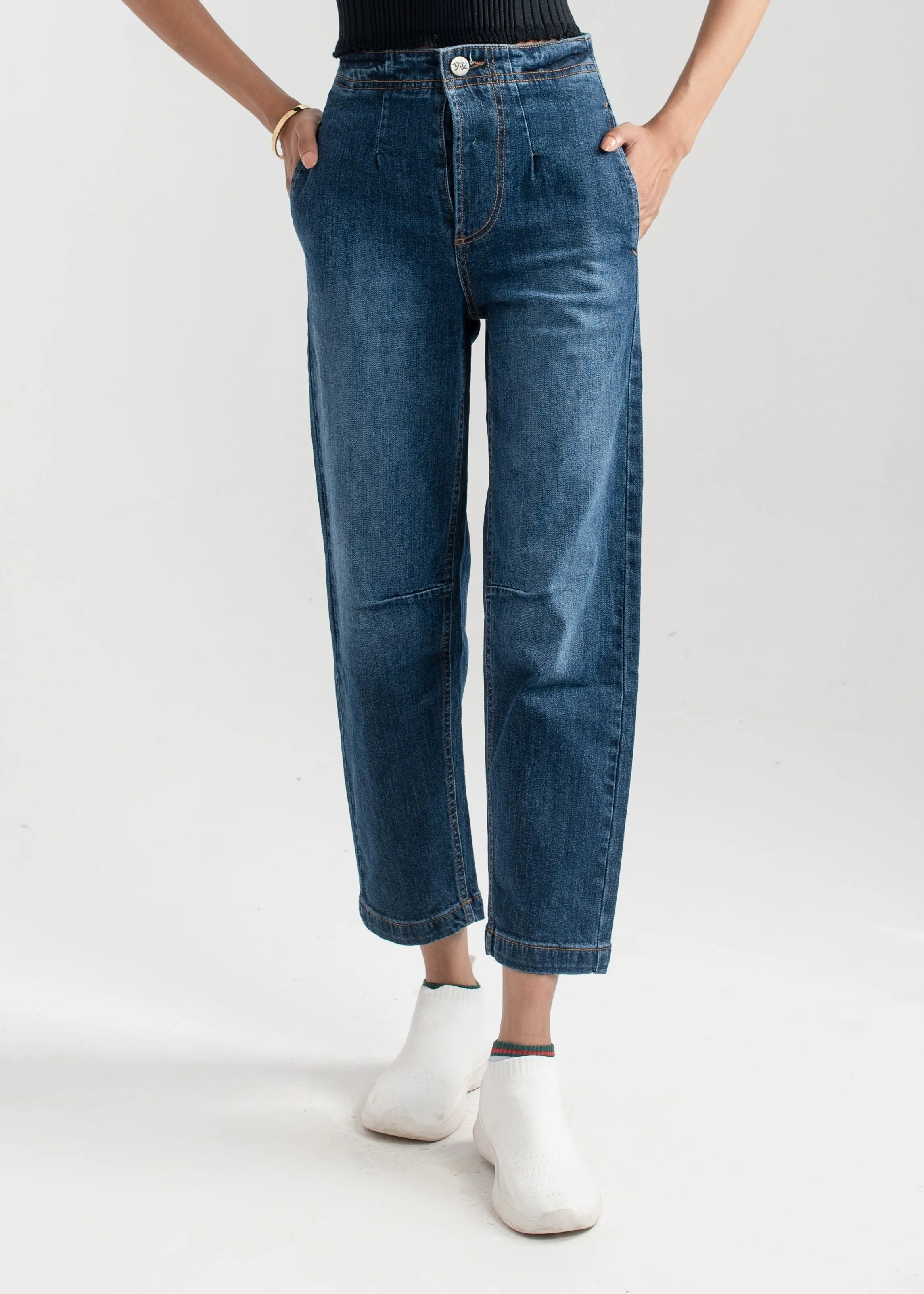 Dark Blue Pleat Jeans