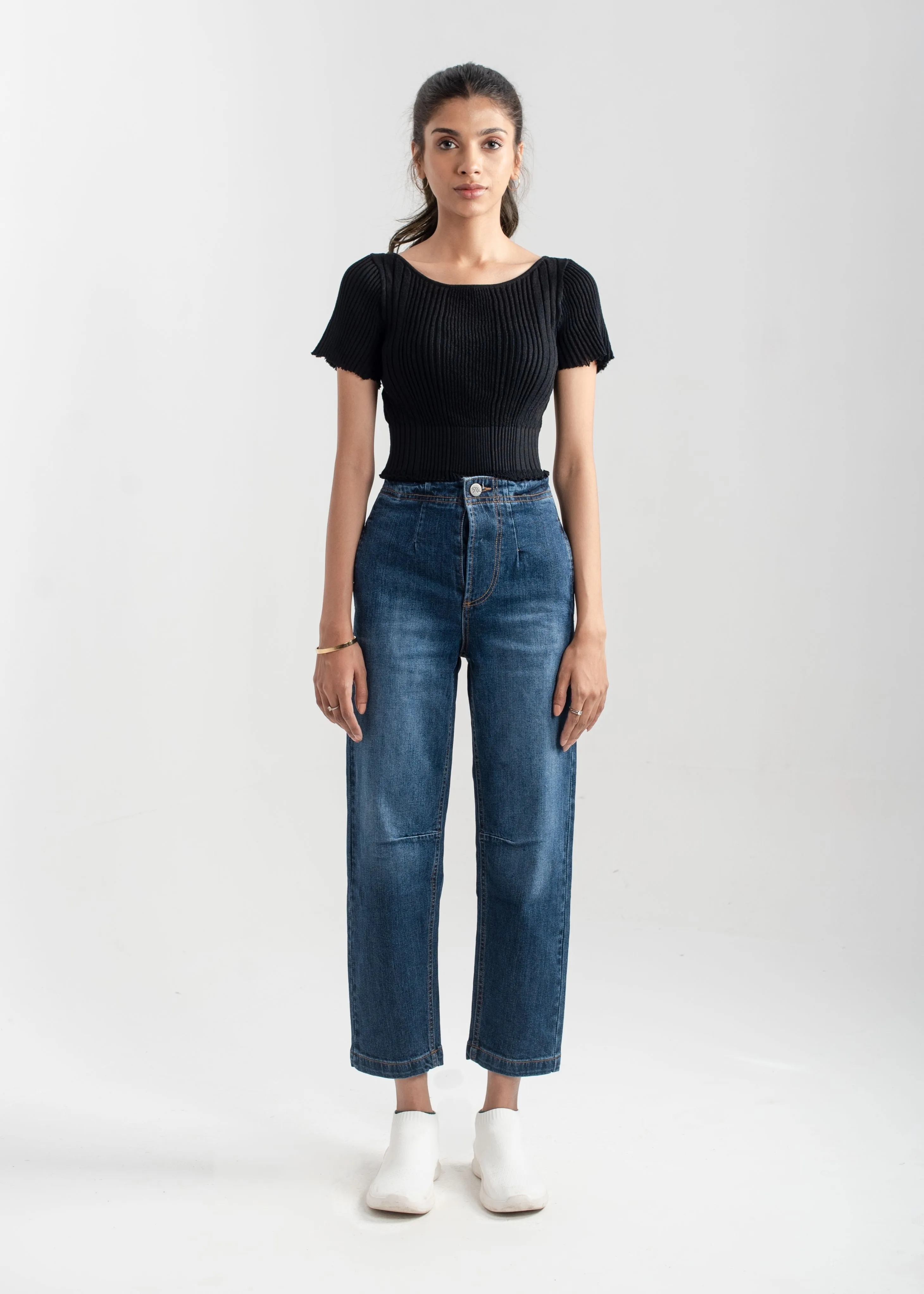 Dark Blue Pleat Jeans