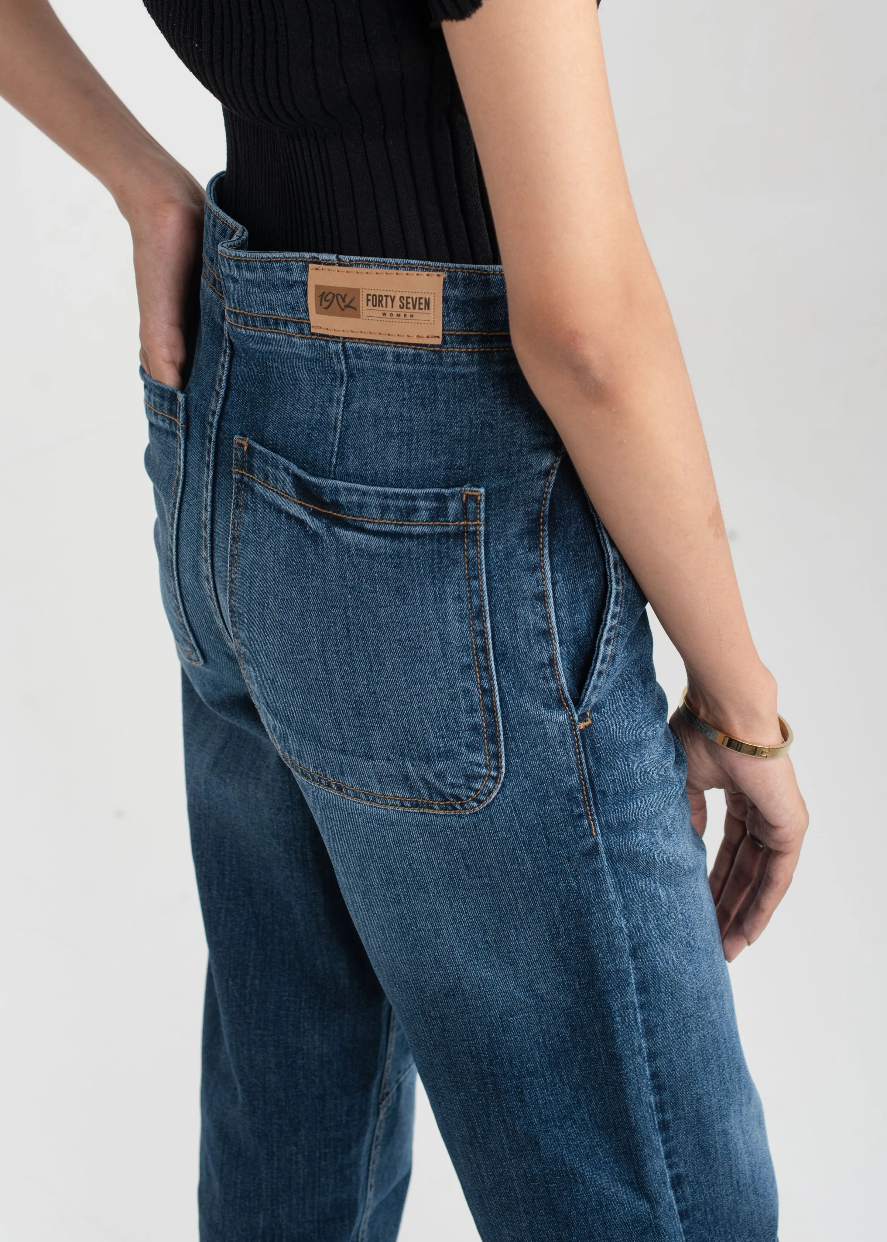 Dark Blue Pleat Jeans