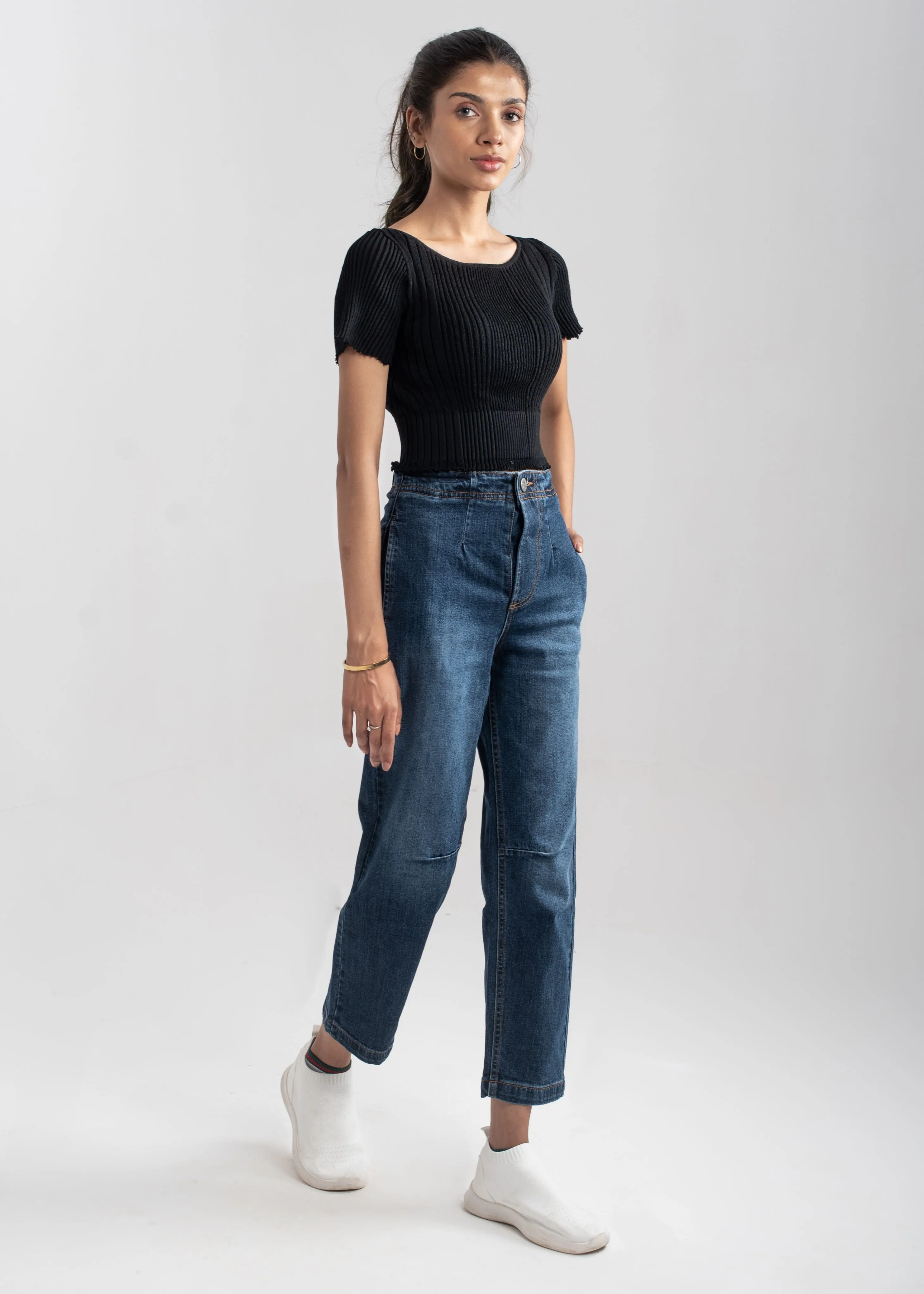 Dark Blue Pleat Jeans