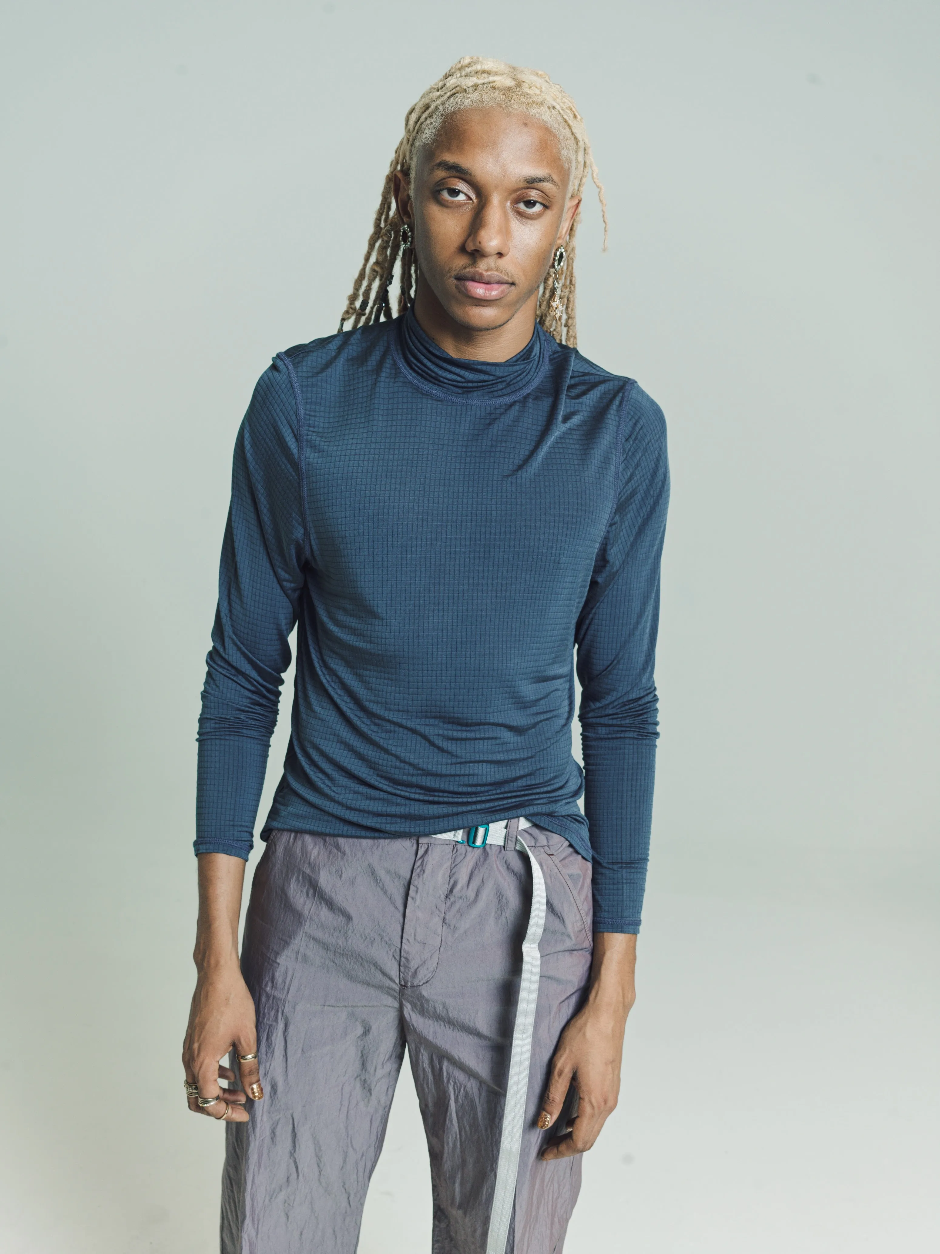 Deep Blue Apricot Ripstop Bend Turtleneck