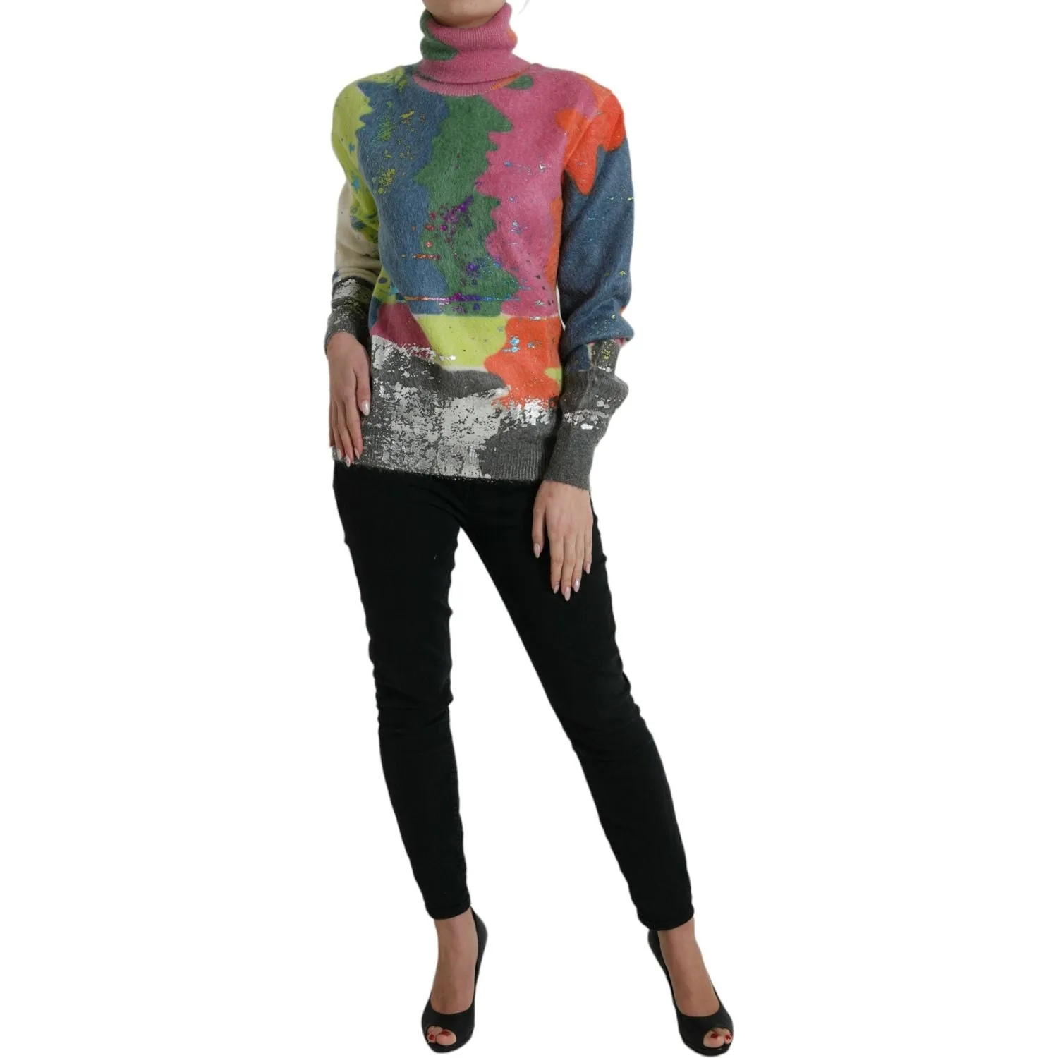 Dolce & Gabbana Multicolor Mohair Turtleneck Casual Sweater