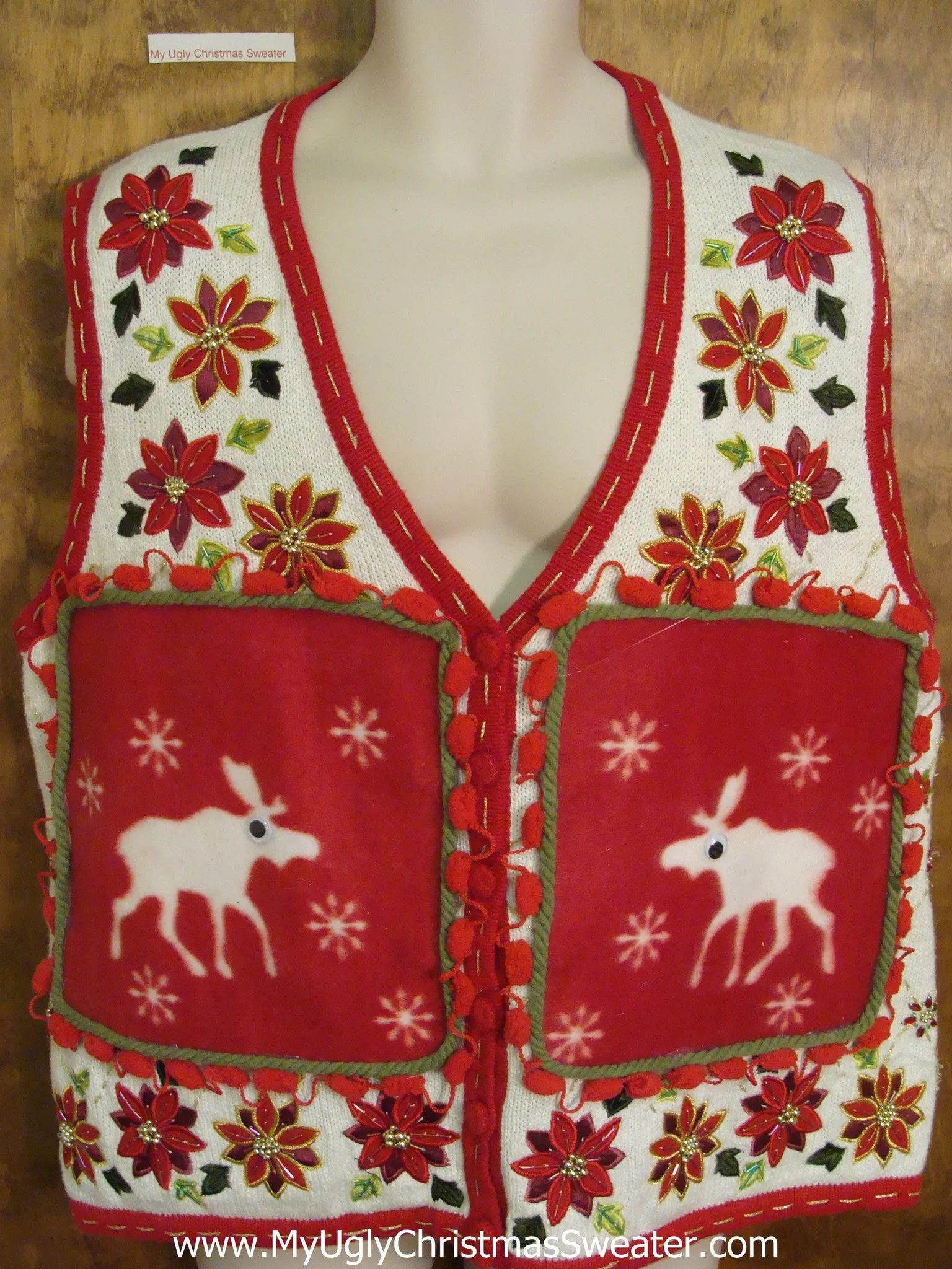 Fantastic Reindeer and Poinsettias Ugly Christmas Jumper Vest