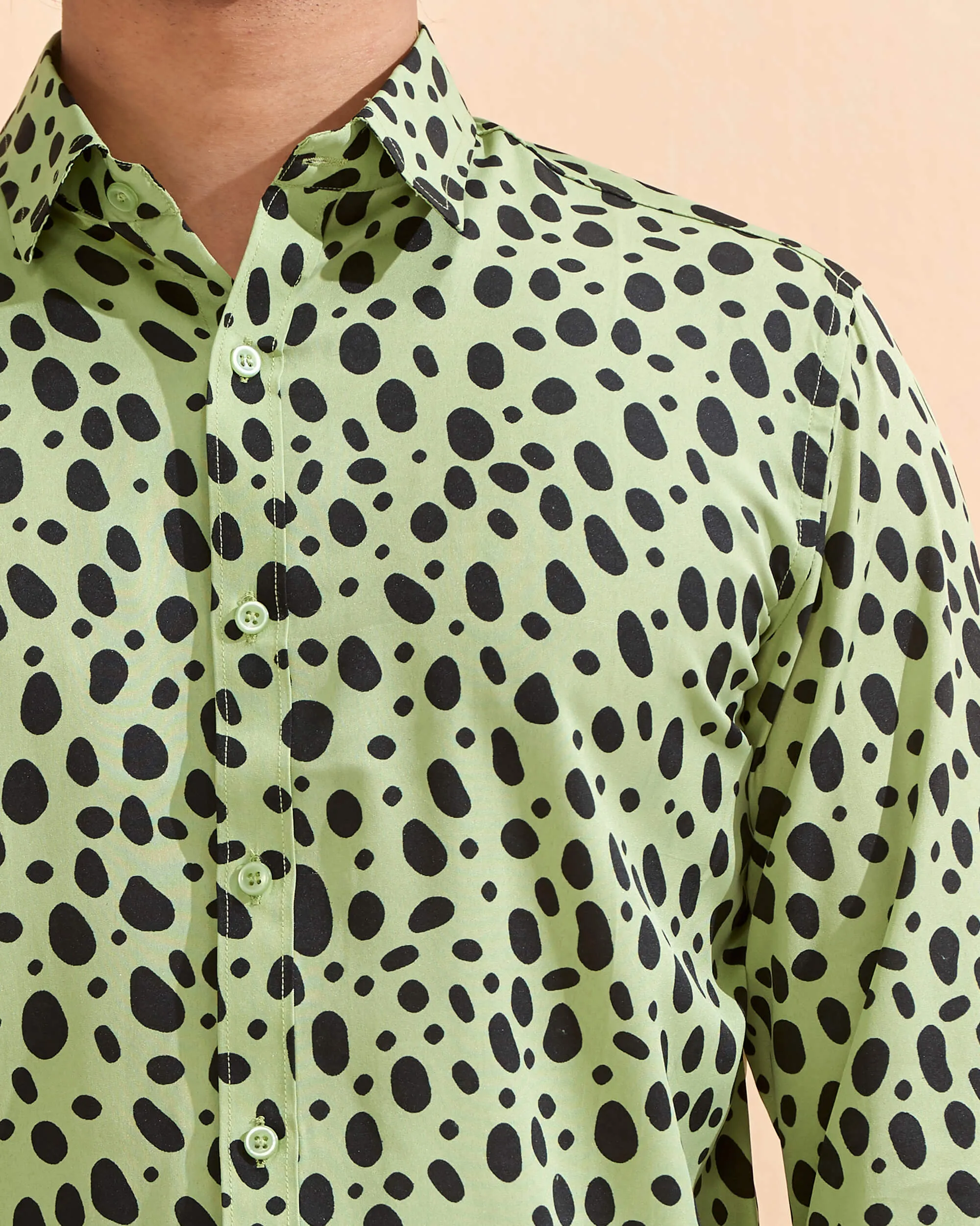 Full Sleeves Light Green Crepe Casual Printed Men's Shirt