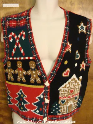 Gingerbread House and Candycane Ugly Christmas Jumper Vest