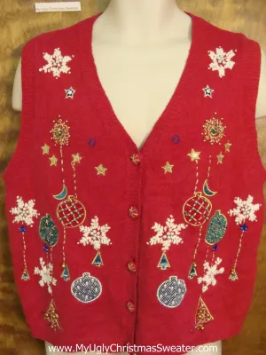 Horrible Christmas Sweater Vest with Snowflakes and Ornaments