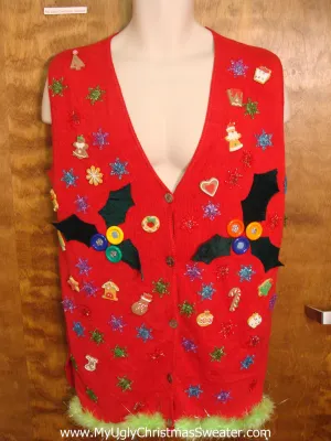 Horrible Holly and Xmas Decorations Funny Christmas Sweater Vest