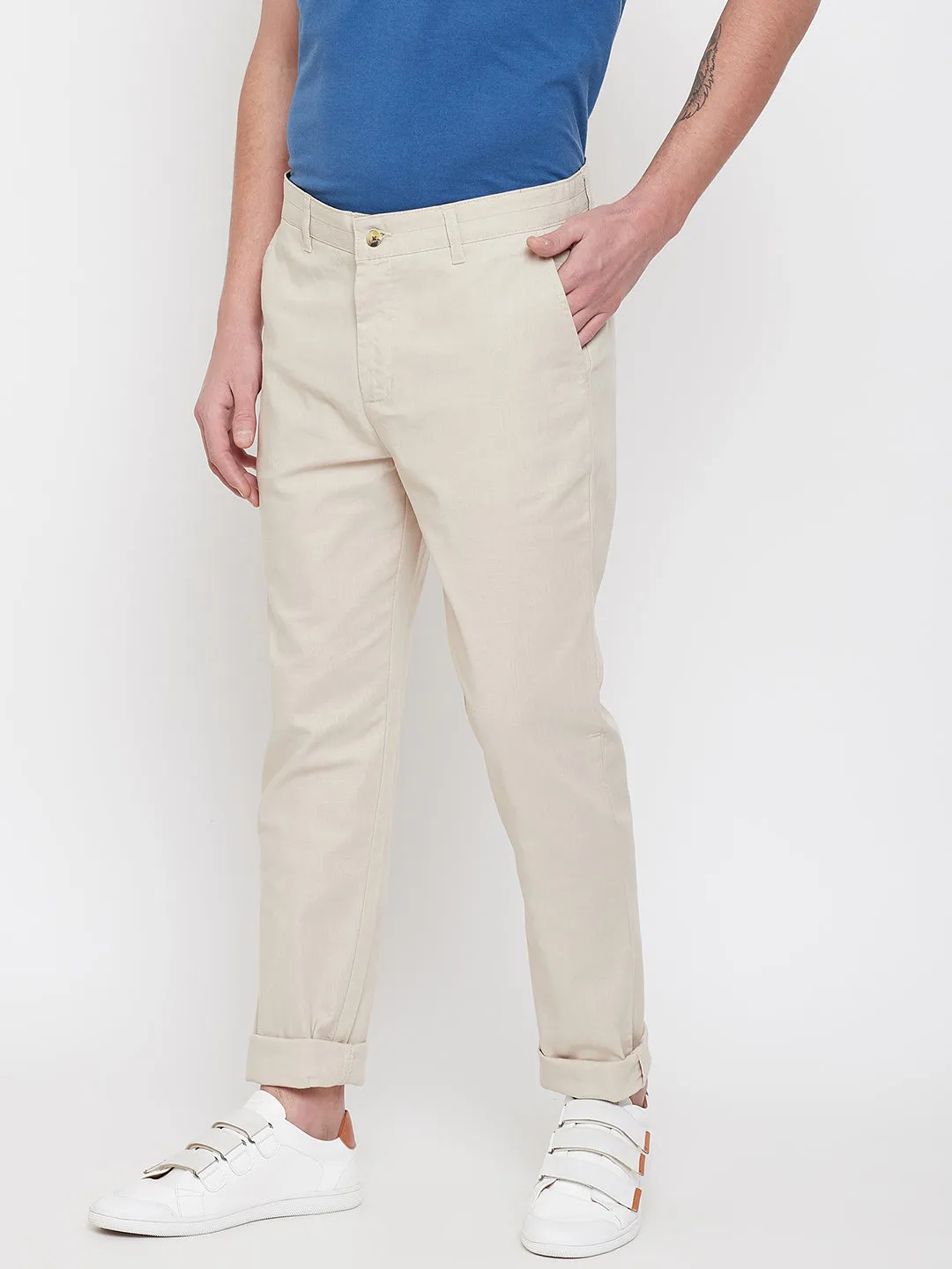 JUMP USA Men Cream Casual Slim Fit Trousers