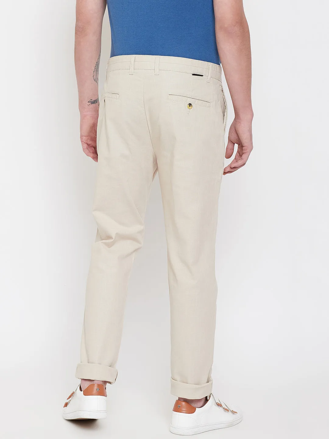 JUMP USA Men Cream Casual Slim Fit Trousers