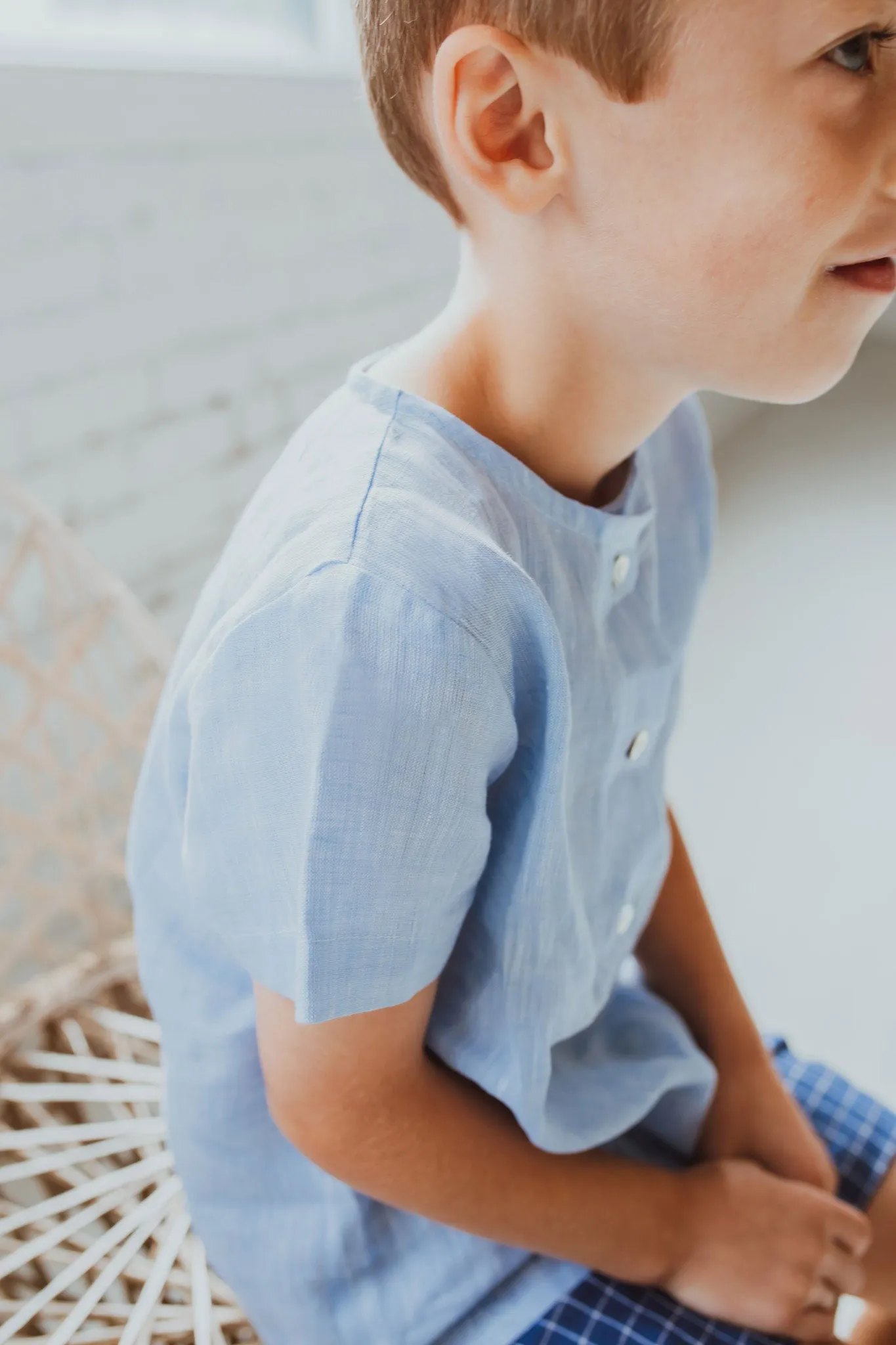 Light Blue Linen Shirt with Buttons