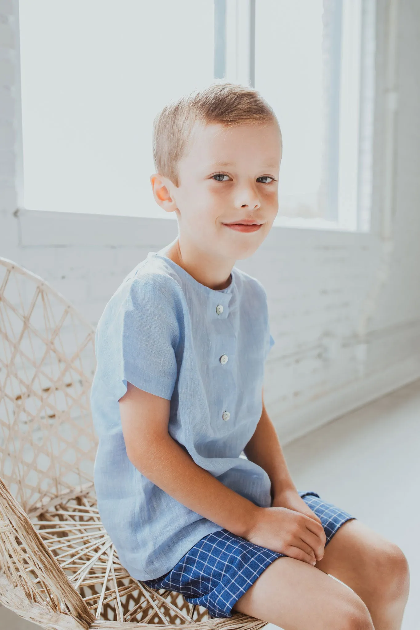 Light Blue Linen Shirt with Buttons