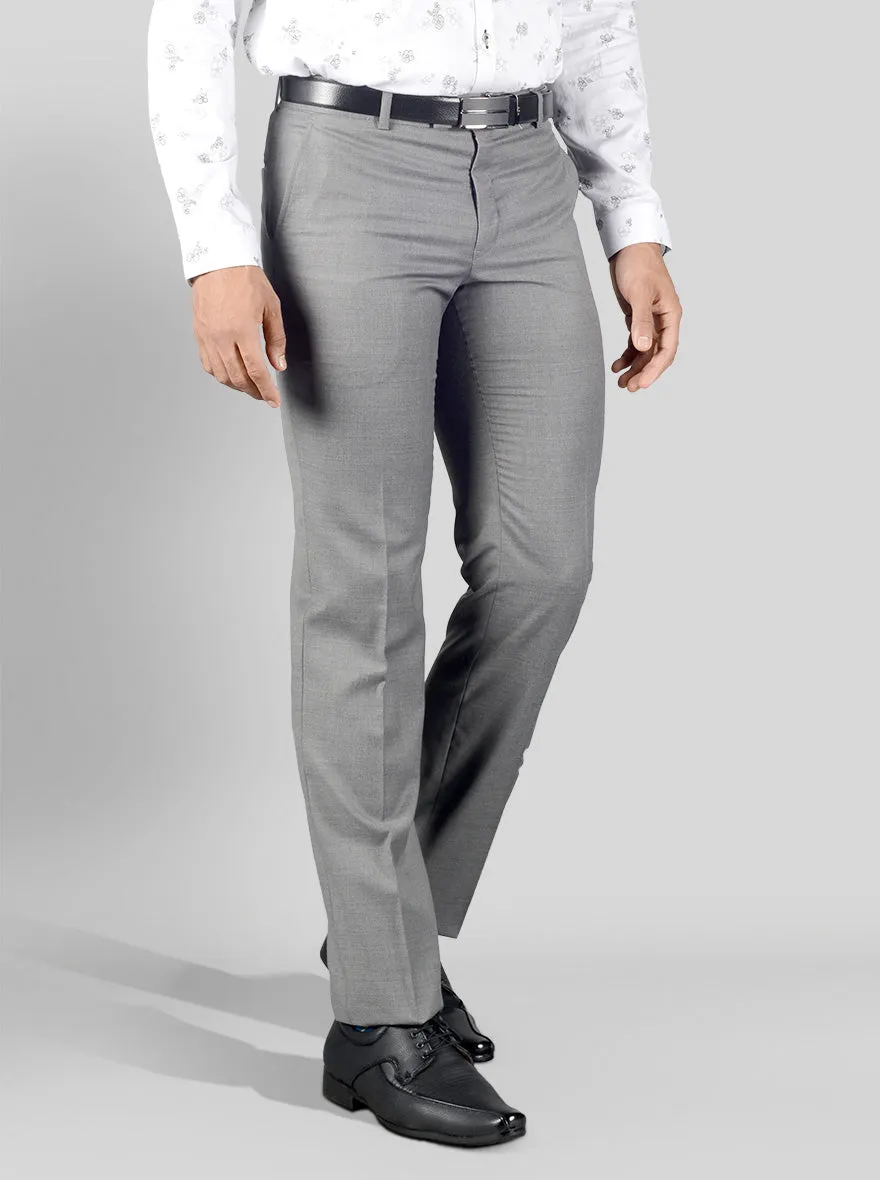 Light Grey Solid Regular Fit Formal Trouser | JadeBlue