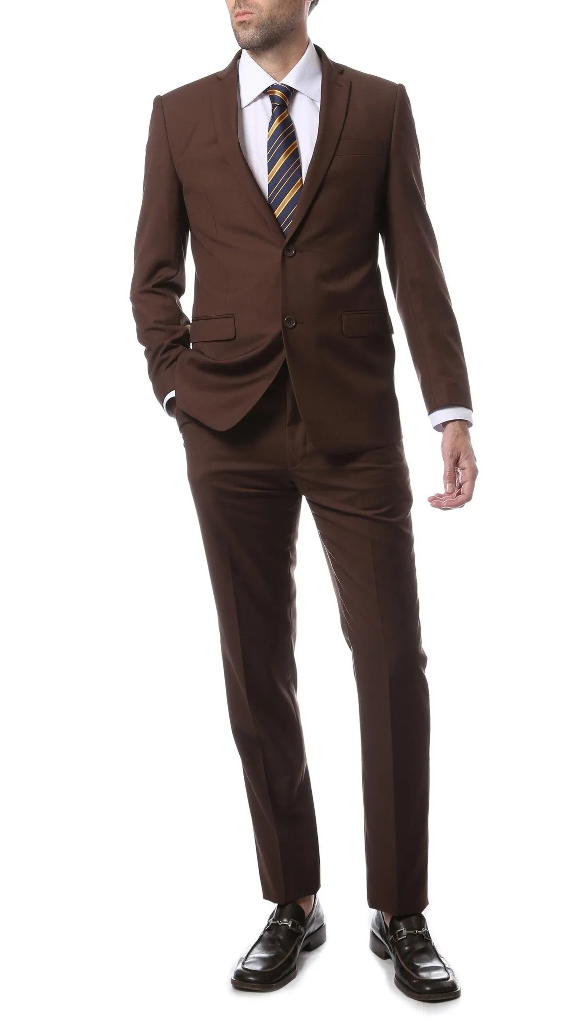 Mens 2 Piece 2 Button Slim Fit Brown Zonettie Suit