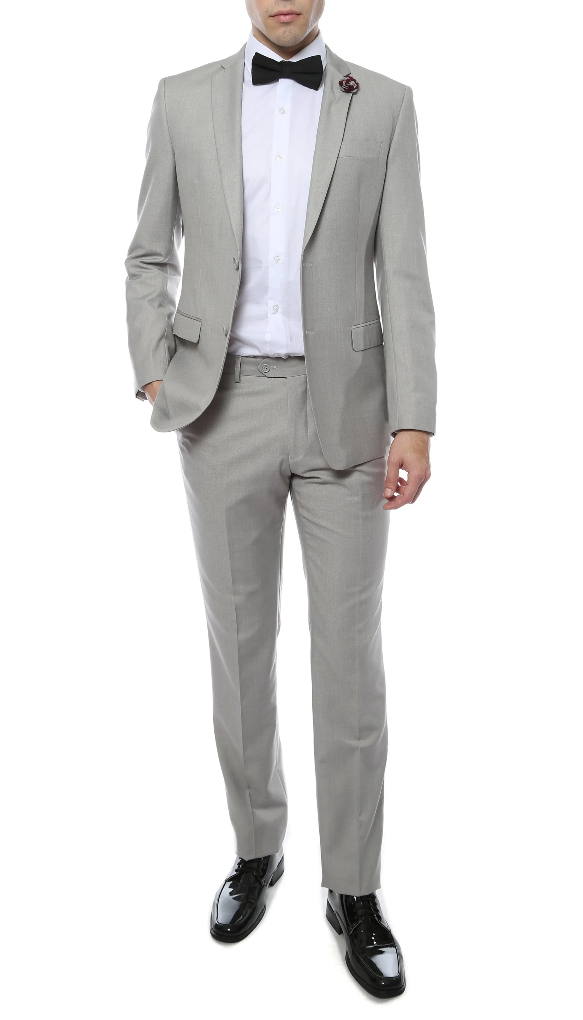 Mens 2 Piece 2 Button Slim Fit Light Grey Zonettie Suit