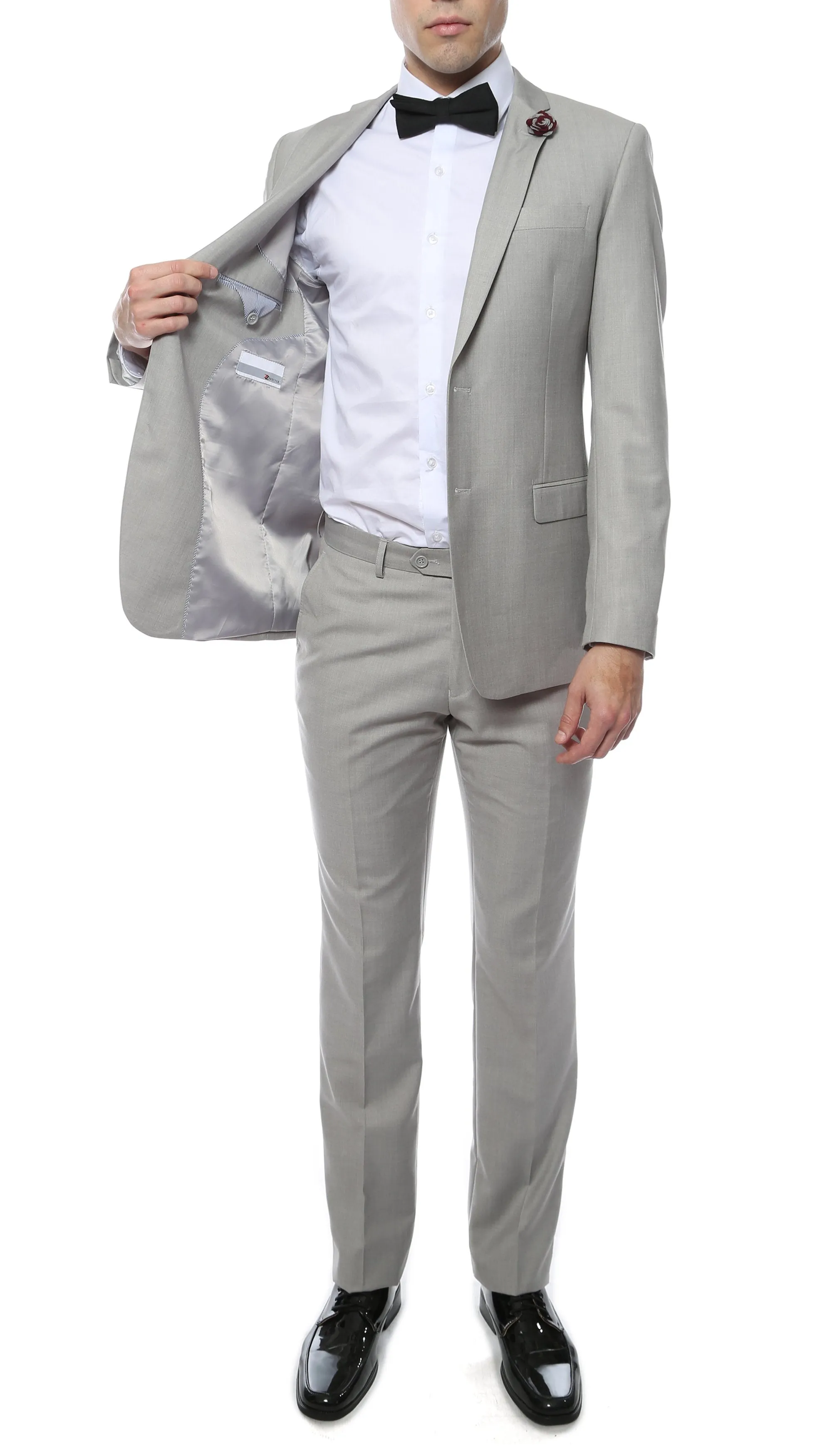 Mens 2 Piece 2 Button Slim Fit Light Grey Zonettie Suit