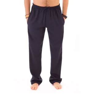 Mens Blue Trousers Cotton Yoga Casual Elasticated Draw String Waist  Pockets