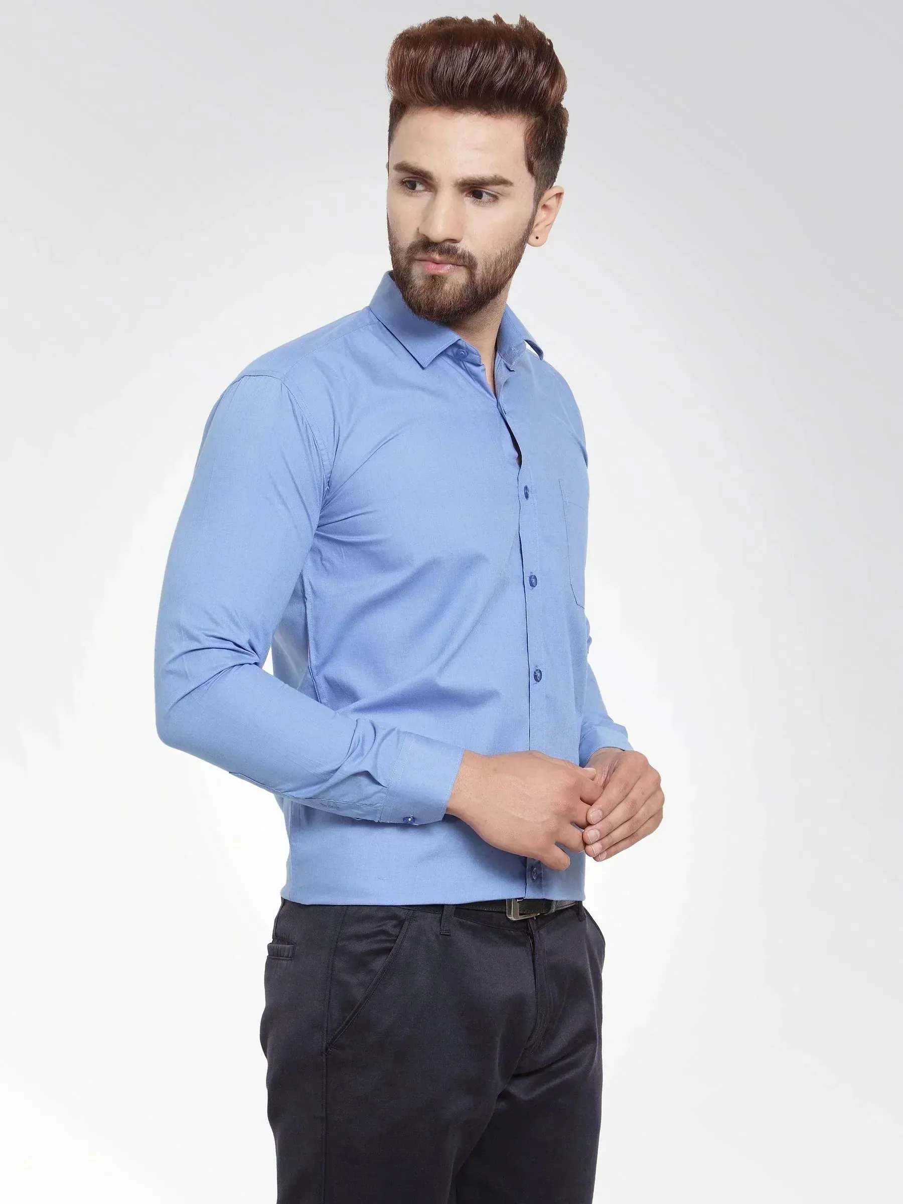 Men's Cotton Solid Light Blue Formal Shirt's - Taantav