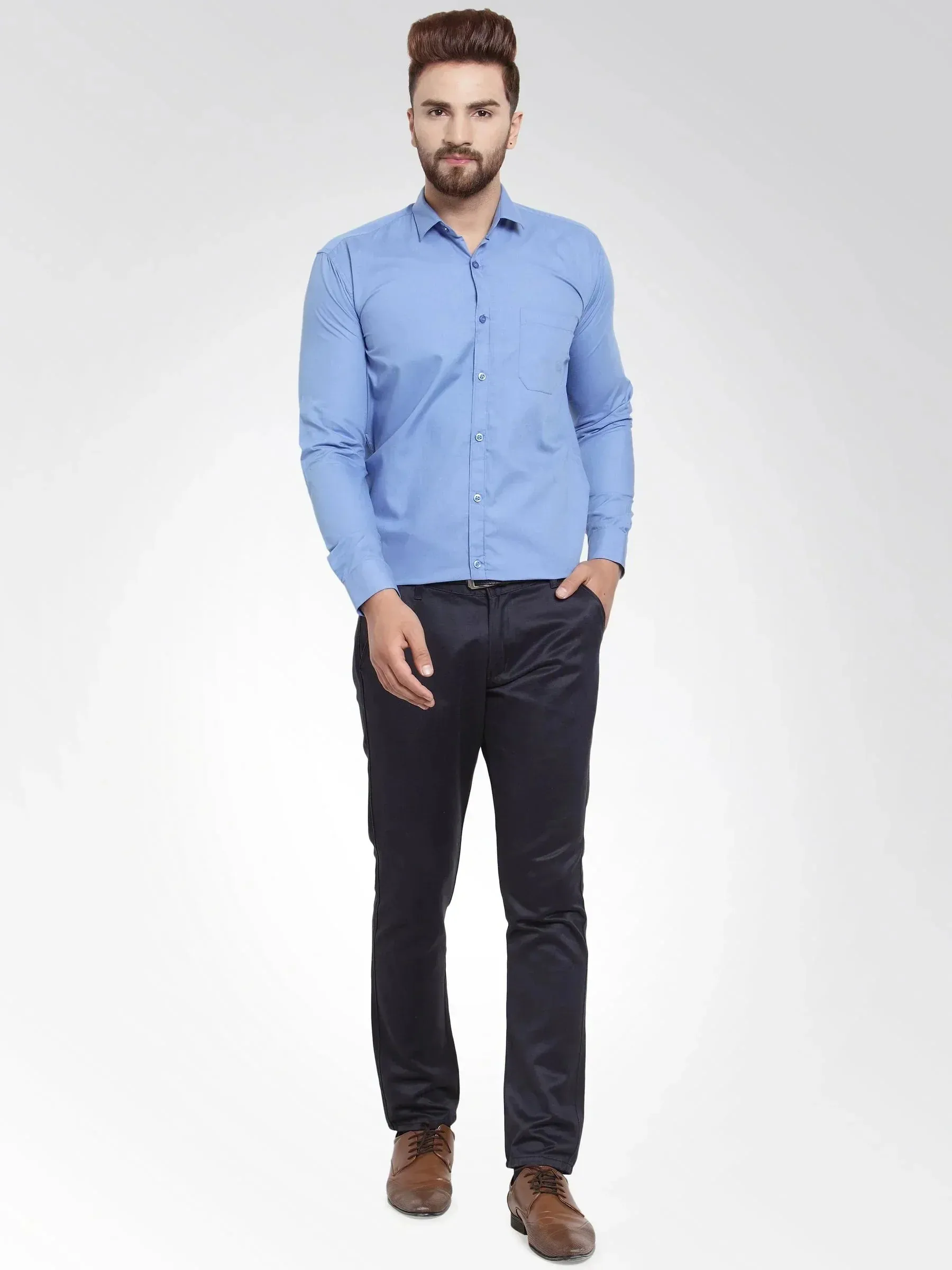 Men's Cotton Solid Light Blue Formal Shirt's - Taantav