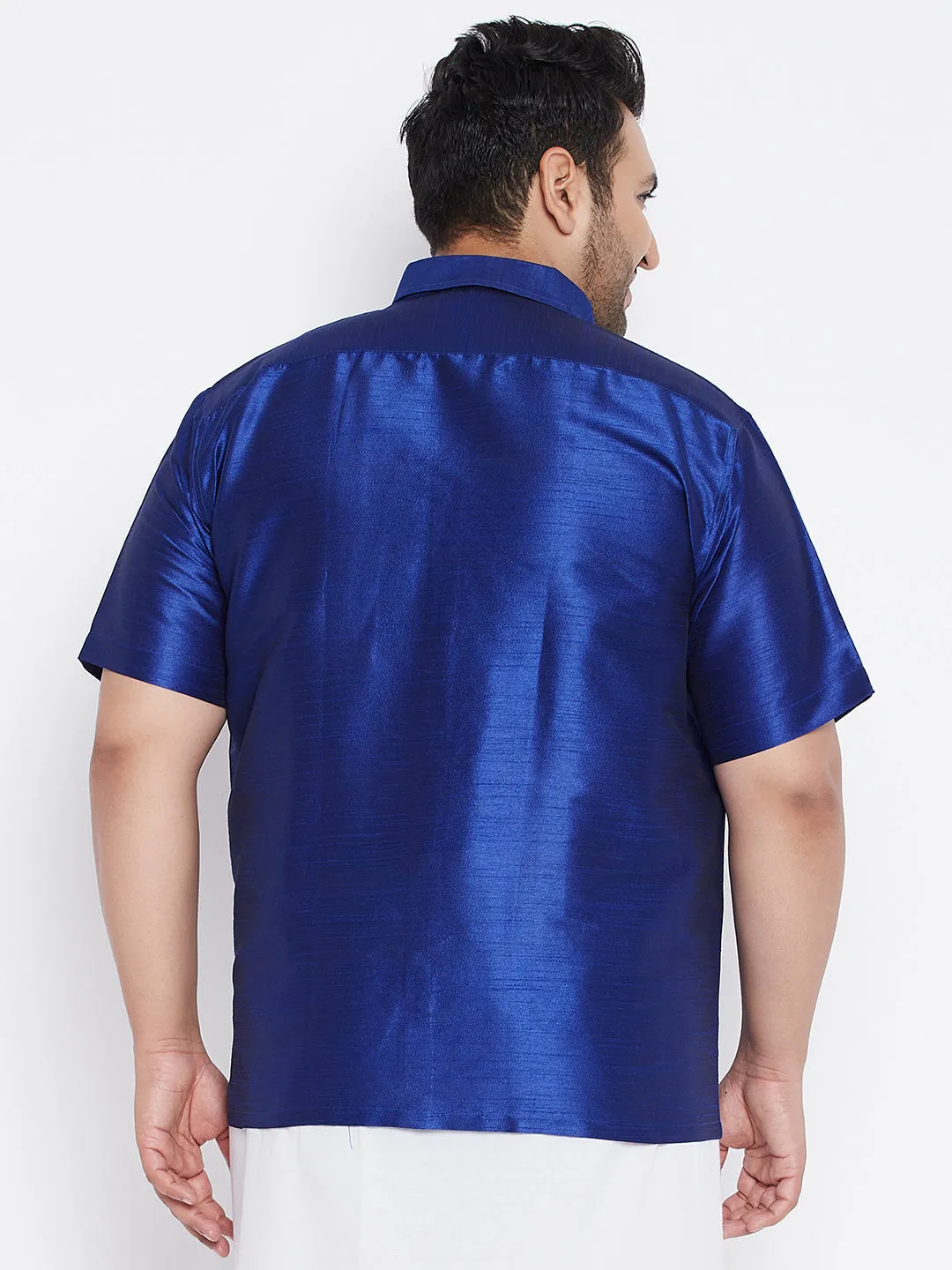 Men's Plus Blue Silk Blend Ethnic Shirt - Vastramay